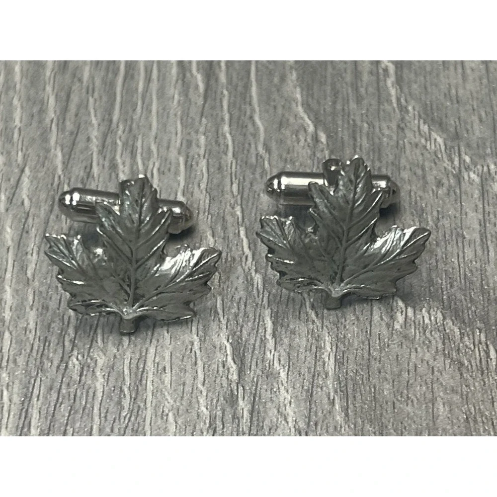 Maple Leaf Cufflinks Men's Silver Tone Canadian Theme Formal Dress Shirt Jewelry